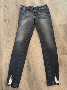 KanCan Washed Black Skinny Jeans with Distressed Hem